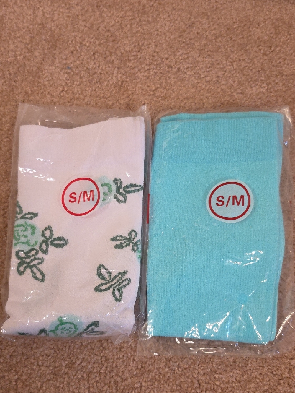 S/M Women's Compression Socks - White Floral & Aqua